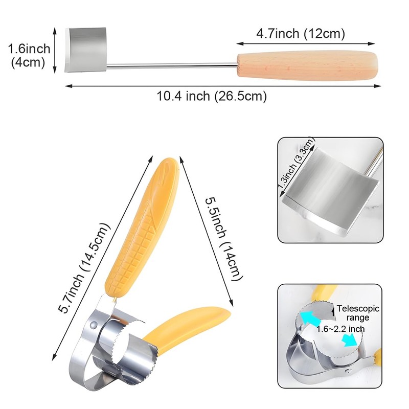 Corn Kernel Remover Combo Set - Stainless Steel Corn Stripper