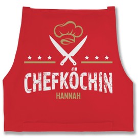 Geschenk mit Namen personalisiert by Shirtracer - Apron - Cooking Apron Women - Chef with Name - Gift for Chef Hobby Chef Christmas Birthday Mother's Day, 4 Red