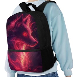ELEDIZI Galaxy Wolf Backpack for Girls Boys Backpack with Lunch Box Water Bottle Pouch and Big Pencil Pouch 4PCS Set Bookbag with Front Pocket 17" Lightweight School Bag for Kids Back to School Gifts