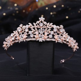 Crystal Bridal Tiaras Crown Rhinestone Beads Headband Wedding Hair Accessories For Birthday Party Photography (Rose Gold)