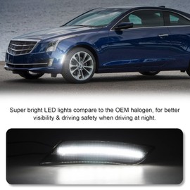 SHINEFIT LED Side Marker Lights Smoked Lens Compatible with ATS 2013-2014/ XT5 2017-2024, Front Bumper White LED Sidemarker Lamp