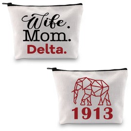 LEVLO Sorority Cosmetic Bag DST Elephant Sorority Gift Wife Mom Makeup Zipper Pouch Bag For Women Girls (Wife Mom)