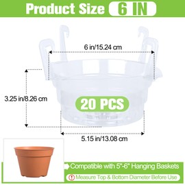 Miuwauer 20 Pack of 6-inch Hanging Basket Water Catcher Plastic Hanging Plant Drip Pan Tray Plastic Saucers Liners for Indoor Outdoor Hanging Plants Baskets Flower Pots - Clear, Round