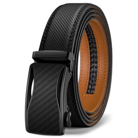 BULLIANT Mens Ratchet Belt,Leather Adjustable Slide Belt For Gift Mens Dress Casual 1 3/8",Size Adjustable(Black,38"-44"Waist Adjustable)