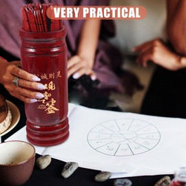 Alasum 1 Set Chinese Fortune Sticks Kwan Yin Sticks Chinese Fortune Telling Sticks with Bamboo Bucket and Book Buddhist Divination Prop for Temple Fortune Telling Games, 19.30X6.50X6.50CM