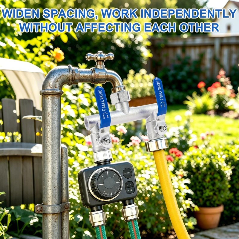 2 Way Garden Hose Splitter, 304 Stainless Steel T Valve,