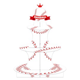 Baseball Birthday Decorations 3 Tier Baseball Theme Cupcake Stand Baseball Modeling Dessert Display Tower Holder Cupcake Serving Stand for Baby Shower Party Supply Baseball Party Supply