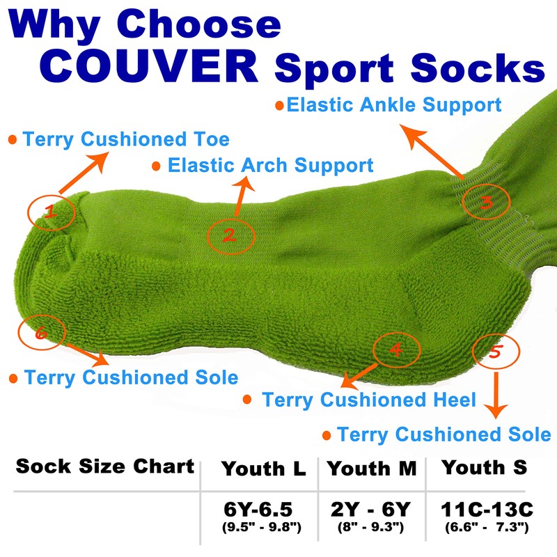 Couver - Calcetines de algodón acolchados para rodilla de béisbol,