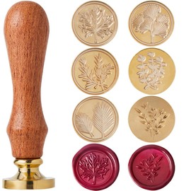 CRASPIRE Leaf Wax Seal Stamp Set 6 Pieces 25mm Brass Seal Head + 1 Piece Wooden Handle Set Maple Rosemary Eucalyptus Ginkgo Leaves Removable Wedding Envelope Envelopes Invitations