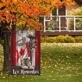 Louise Maelys Garden Flag 12x18 Double Sided, Small Burlap We Remember Fallen Heroes Patriotic Canadian Yard Banner Outdoor House Decor (ONLY FLAG)