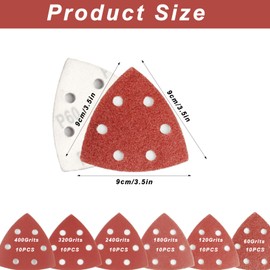 Pack of 60 Sandpaper Triangle Sanders, 11 Hole Mouse Sandpaper Sanding Sheets, Velcro Sanding Pads for Detail Sanders, Triangle Sanders for Sanding, Polishing, Grit 60 120 180 240 320 400
