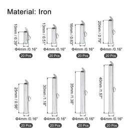 uxcell 160Pcs Slide on End Clasps, 10/13/16/20/25/30/35/40mm Tube Ball Bead Slider Crimp Ends for Multi-Strand DIY Craft Making, Silver White