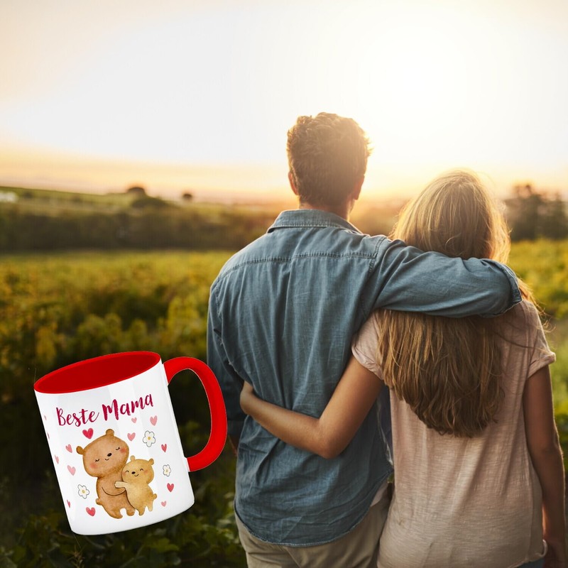 Bären Mutter und Kind Kaffeebecher in rot mit Spruch Beste