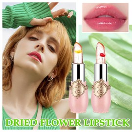 2PCS Crystal Flower Jelly Lipstick,Color Changing Moisturizing Lipstick for Women, Magic Temperature Color Change Lipstick Lip Blam Gloss Makeup Gift Set, Long Lasting Tinted Lip Balm Moisturizer K