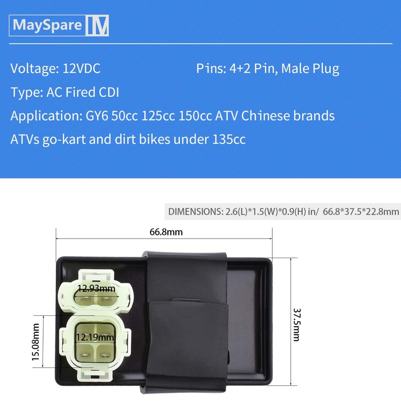 MaySpare 6 Pin AC CDI BOX for GY6 50cc 125cc