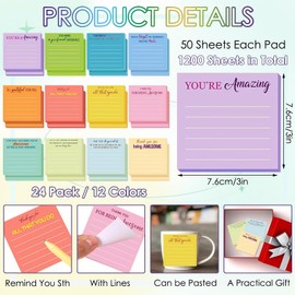 Wonninek 24 Pcs 3'' x 3'' Employee Appreciation Sticky Notes Thank You Gifts Bulk Inspirational Lined Positive Note Pads Appreciation Gifts Sticky Memo Pad for Coworker Nurse Office Teacher