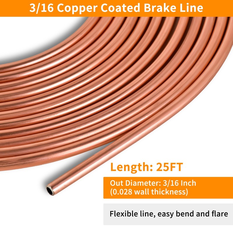 MuHize 25 ft 3/16" Copper Coated Brake Line Kit (Includes