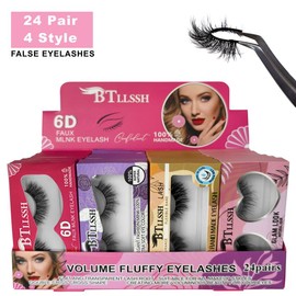 BTLLSSH  24 Pack 4 Style False Eyelashes Thick Fluffy Natural Look Faux Mink Lashes Volume Cat Eye Fake Eyelashes Extension Makeup Cosmetic lashes - Specification: DWX24-24box