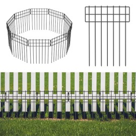 10 Pack Animal Barrier Fence, 17 in(H) X 10 Ft(L) No Dig Garden Decorative Fencing, Rustproof Metal Wire Panel Garden Fence Border for Dog Rabbits Ground Stakes Fence and Outdoor Landscape Yard