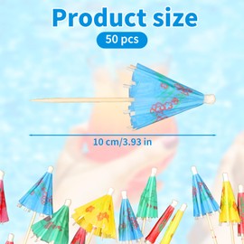 Cocktail Umbrella Picks, 50-Pack Drink Umbrella Toothpicks, Colorful 4-inch Paper Umbrellas for Drinks, Mini Umbrella Toppers, Tiny Umbrella Toothpicks Cupcake Topper for Summer Hawaiian Party Decor