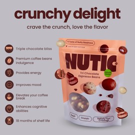 Nutic Chocolate Covered Espresso Beans - 2LB, Assortment of White, Milk & Dark Chocolate Coffee Beans - Bulk Espresso Candy for Rich Coffee Indulgence - (Pack of 1)