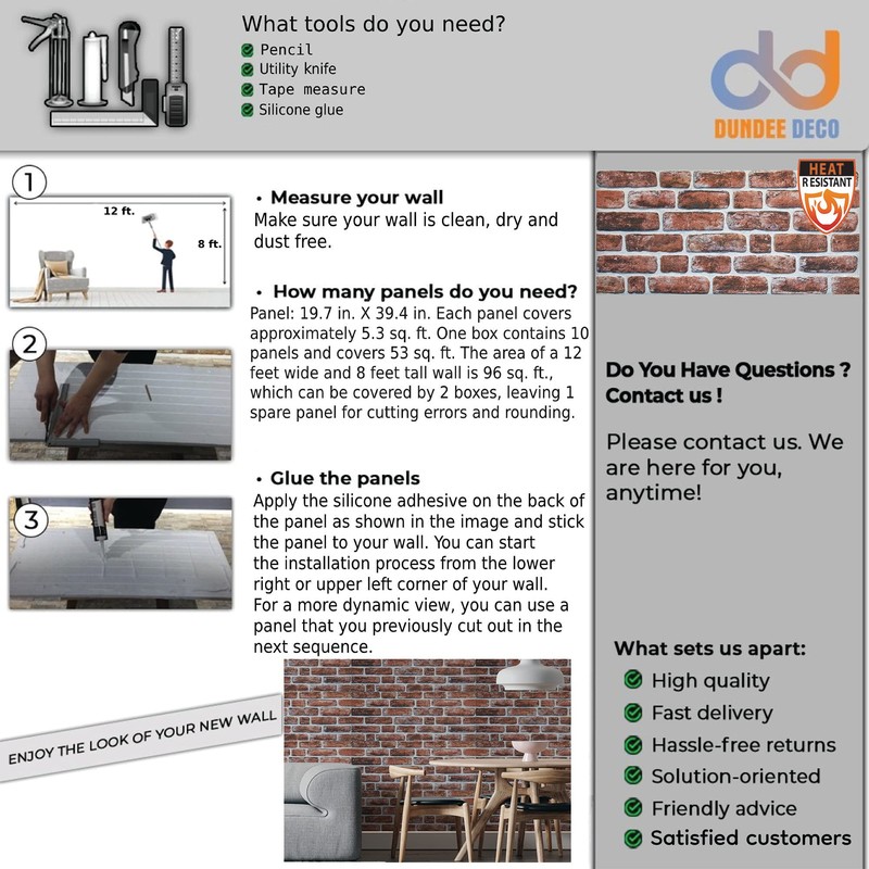 Dundee Deco 3D Wall Panels Brick Effect - Cladding, Mahogany
