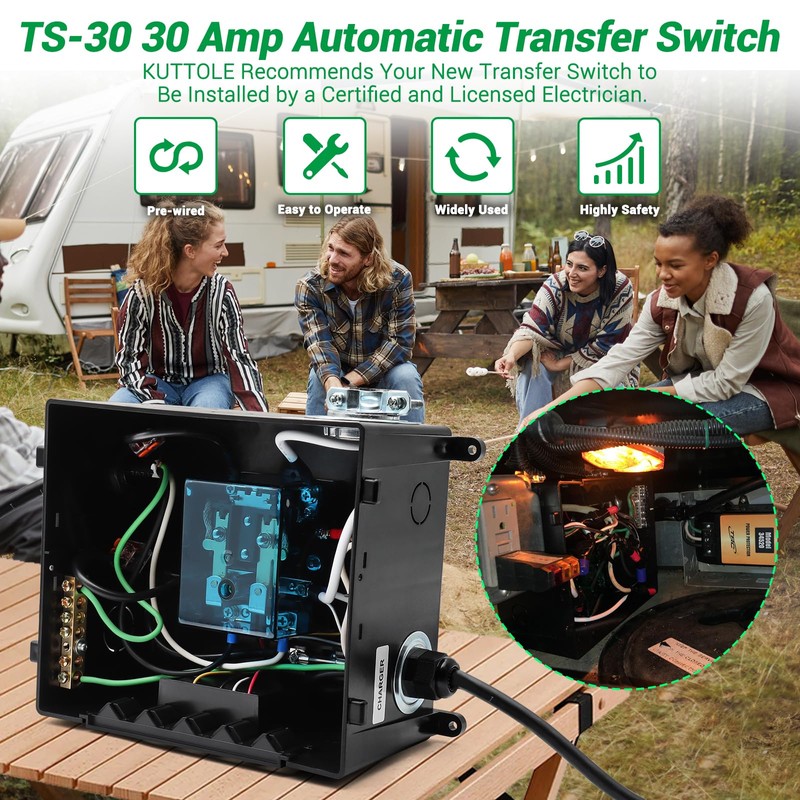 KUTTOLE 30 Amp Automatic Transfer Switch, RV Automatic Transfer Switch,