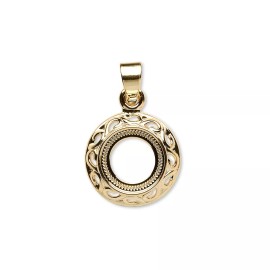 Cascade Jewelry Gold 14K Plated Art Deco Filigree 10mm Round Cabochon Pendant Setting with Bail