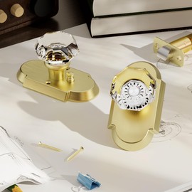 BonKuDoo Gold Glass Door Knobs Interior Privacy Crystal Door Knobs with Lock for Bedroom/Bathroom, Satin Brass