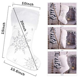 Mauts 20" White Christmas decorations stocking, With Silver Pearl Snowflakes, Used For Gift Box Mantel Decoration Party Christmas