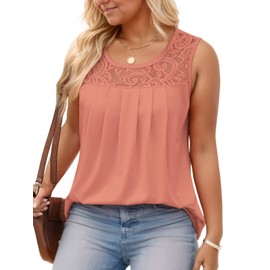 Womens Plus Size Summer Tops Casual Round Neck Tank 2025 Solid Color Tunics Cute Loose Fit Elegant Shirts 3XL Coral Pink