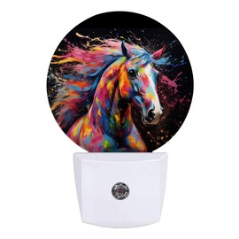 GANTINIR Colorful Horse Night Light Night Lights LED Lamp Round Plug into Wall Nightlight with Dusk to Dawn Sensor Home Hallway Stairway Kitchen Decor