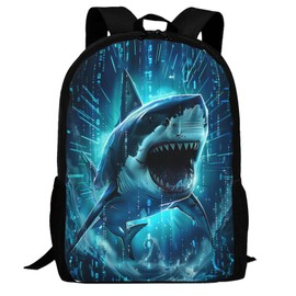 Viythuw Shark Backpack, Simple and Aesthetic Bookbag for Women & Men, Lightweight Adjustable Black Backpack for Travel Outdoor Sports, Large Capacity Laptop Bag for Business Office