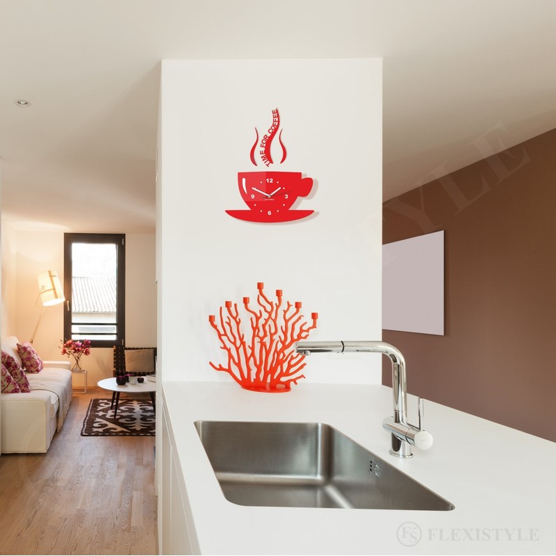 FLEXISTYLE Kitchen wall clock CUP time for coffee (Red)