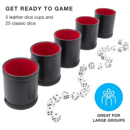 Brybelly 16mm Red Dice Set with Leather Cups 25 Black and White Classic Dice