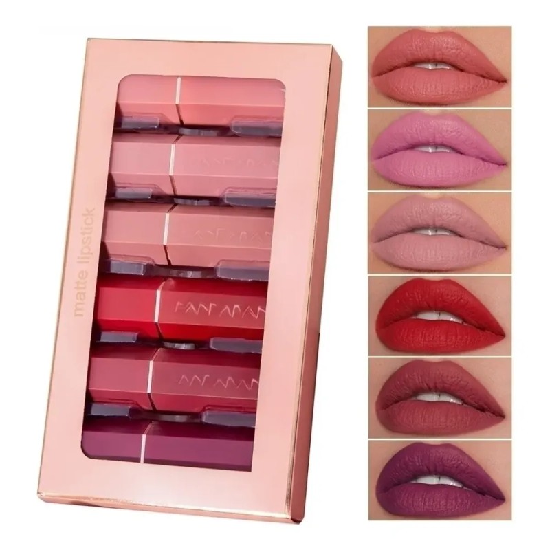 Matte Hexagonal Conjunto De Lápiz Labial Impermeable A