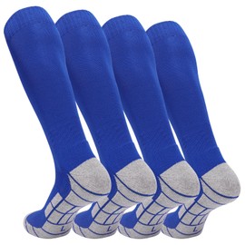 Ultrafun 4 Pairs Soccer Socks Cushioned Knee High Team Sports Football Socks for Men Youth Kids (as1, alpha, s, regular, regular, Royal Blue)