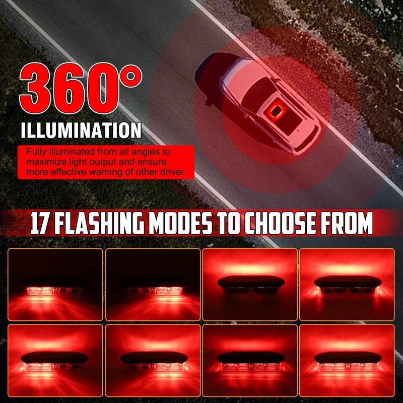 OPPBUY Rechargeable Red Emergency Roof Top Strobe Light, 48LED 17