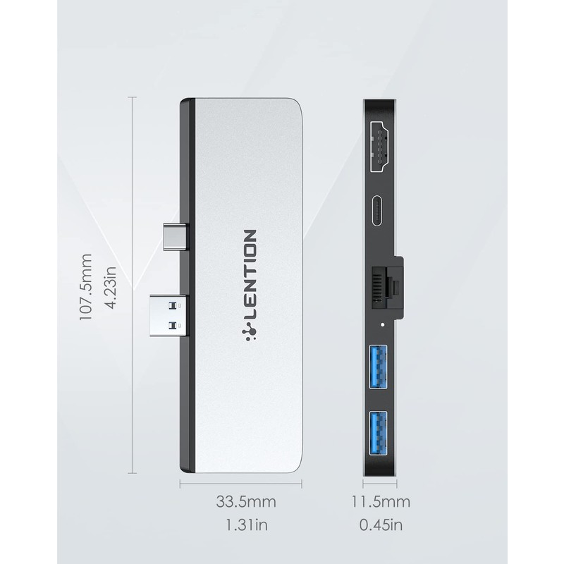 LENTION 5-in-1 USB C Hub for Surface Pro 7 Only,