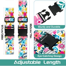 OffiEase Luggage Straps for Suitcases Travel Belt - Baggage Identifiers Suit Case Accessories with Buckle Nylon Adjustable Band Over Handle for Airport 2 pack Vector flower