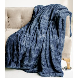 WOLF CREEK BLANKET Doublesoft - Oversized Faux Fur Throw Blanket, 50"x65" Navy Blue Soft Fuzzy Fluffy Cozy Plush Furry Comfy Warm Home Decor for Couch Bed Chair & Bedroom
