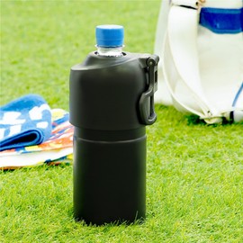 Atlas Bottle-In Bottle Plastic Bottle Holder with Foldable Handle, Black, E-Type, Insulated, Vacuum Insulated, For 16.9-25.8 fl oz (500-650 ml) PET Bottles, ABIB-EBK