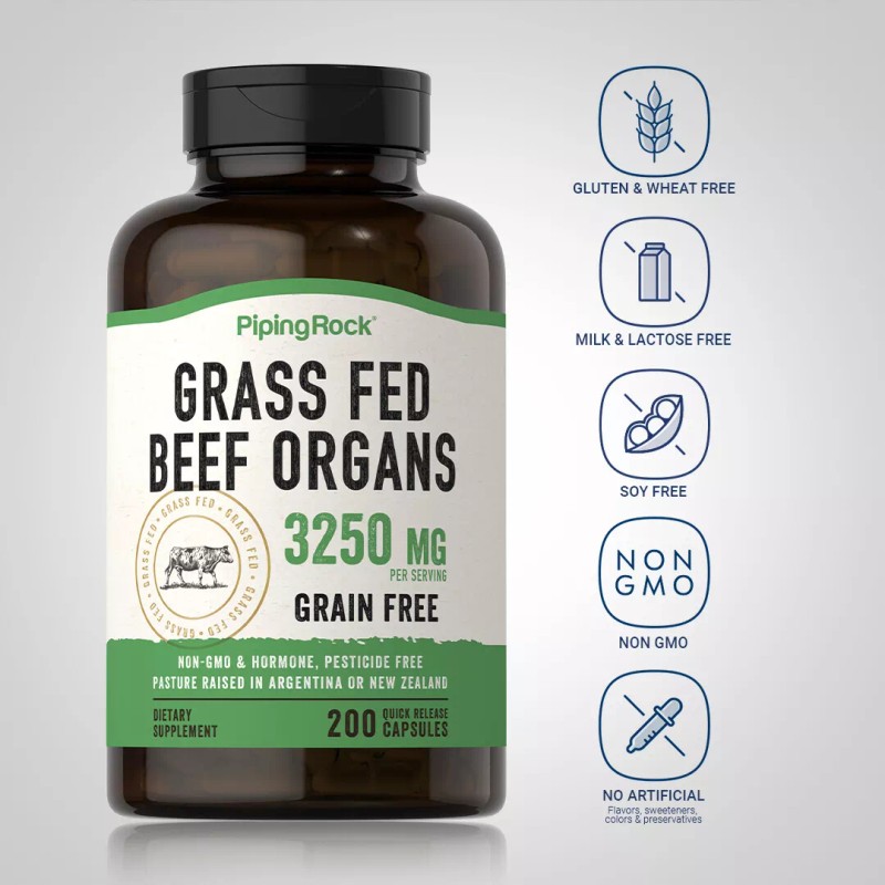 Piping Rock Grass Fed Beef Organs | 3250 mg (per