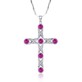 Merthus 925 Sterling Silver Infinity Love God Created Ruby CZ Cross Pendant Necklace Friendship Jewelry Mothers Day Gift