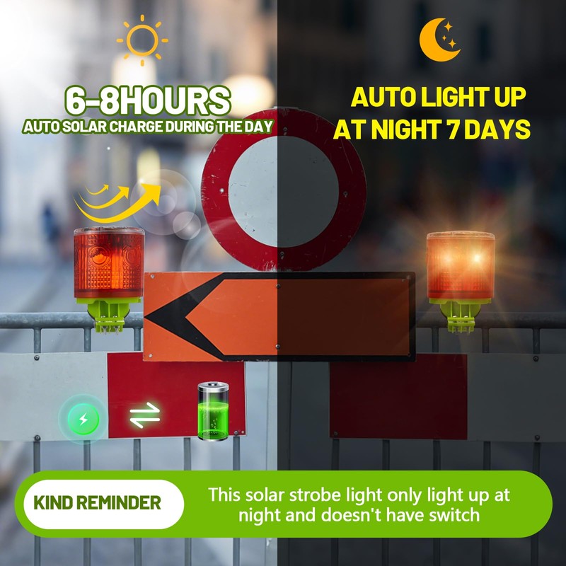 Kittmip 2 Pcs Solar Strobe Warning Traffic Light 360 Degree