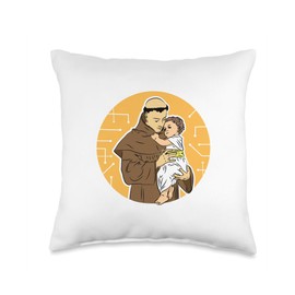 St Anthony of Padua Vintage Catholic Saint Infant Jesus Throw Pillow, 16x16, Multicolor