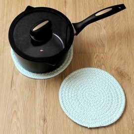 Stylish Braided Corded Pot Holder/Mini Placemat, Set of 2 (7.5" Round, Blue)