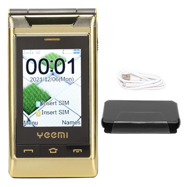 3G GSM Mobile Phone, 3.0 In Flip Senior Phone for Elderly, Dual SIM Mobile Phone with SOS/Big Button/Clear Call/8 Family Numbers, Long Standby (Gold)