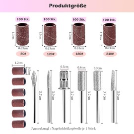 EUDUQ 412 Pieces Nail Cutter Attachments, 80/120/180/240 Nail Cutter Sanding Sleeves Sanding Bands Sanding Caps with 6 Pieces Nail Drill for Manicure Pedicure Nail Care Nail Design Nail Art