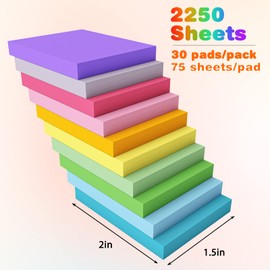 EOOUT 1.5x2 Inches Sticky Notes, 30 Pack 10 Bright Colors Self-Stick Pads, Super Adhesive Bright Colors Memo Pads, 75 Sheets/Pad